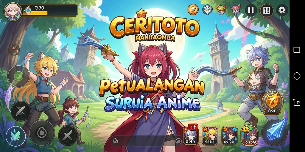 Screenshot gameplay CERITOTO yang menampilkan karakter anime ikonik.