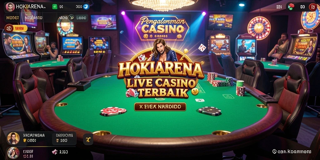 Screenshot HOKIARENA menampilkan dealer langsung dan permainan kasino yang mendebarkan.
