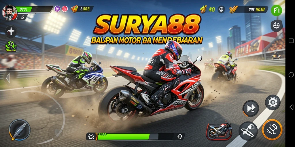 Tangkapan layar menampilkan gameplay balapan motor yang seru dan menegangkan.