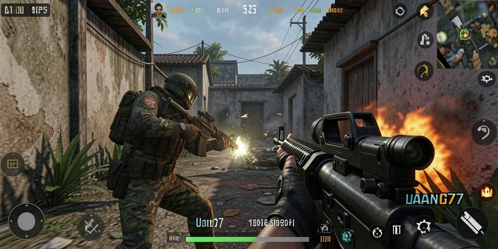 Tampilan gameplay menegangkan dalam aksi tembak-menembak di UANG77.